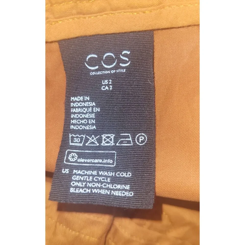 COS Mustard Wide Leg Culotte Pants Elastic Waist Cropped Trousers US 2